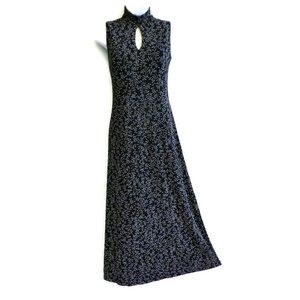 NEW Nos Vintage Maxi Knit Coldwater Creek Dress Navy Keyhole Mock Neck Bra Pad M